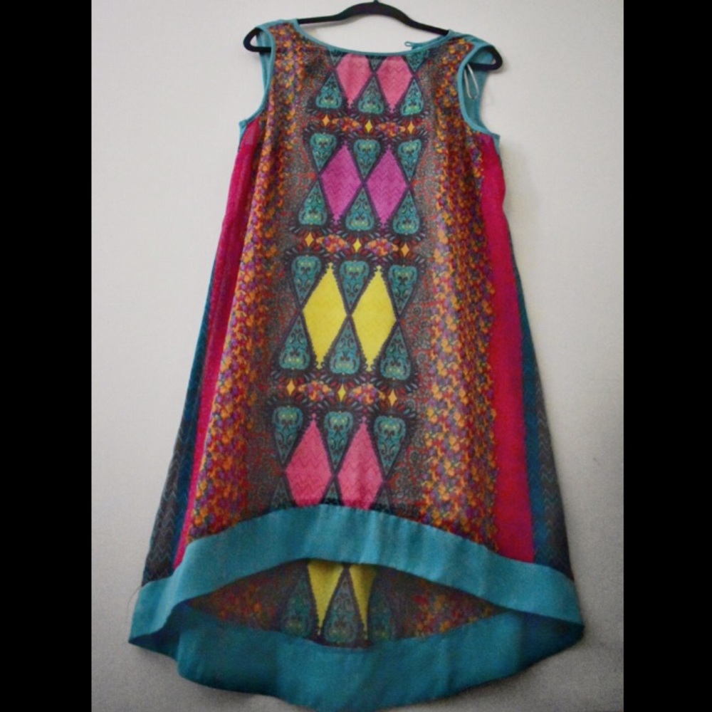 F21 high-low Floral Geometric Print Boho Dress